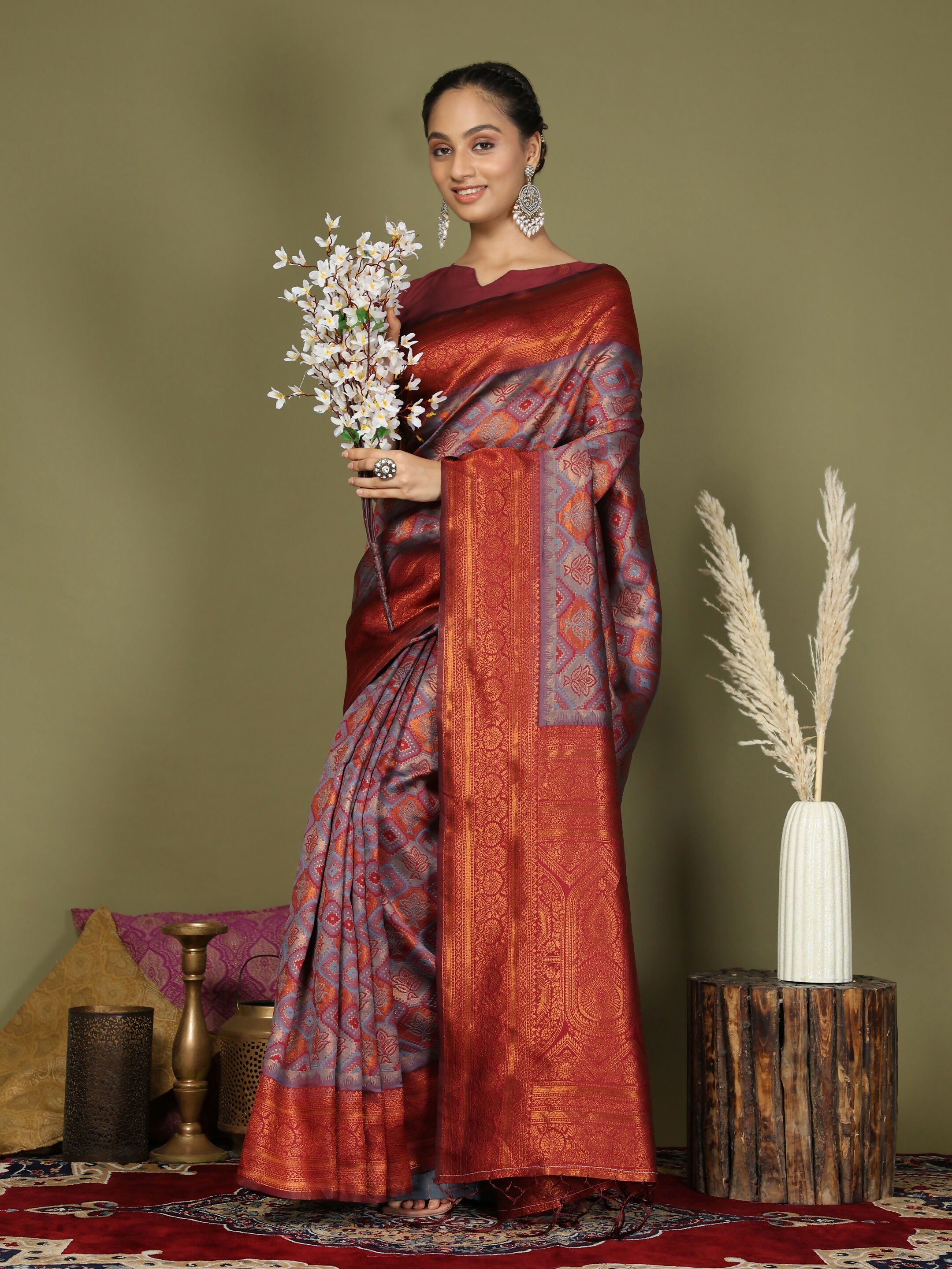 Astita Lichi Silk Grey Saree