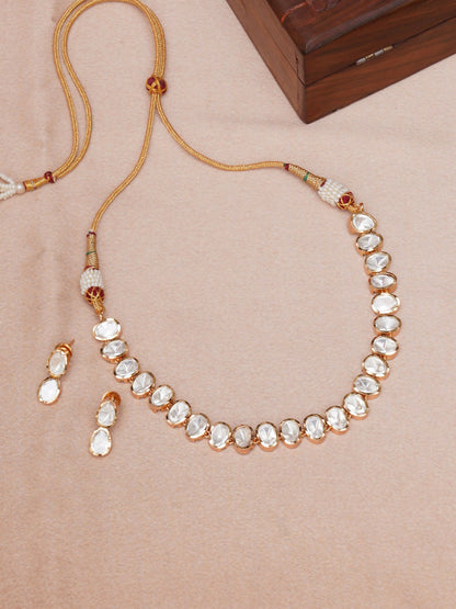 Kundan Choker with Studs Jewellery Set (Gold) - Ruby Raang - Distacart