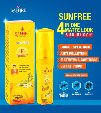 Saffire Naturals 4-In-One SunFree Matte Look SunBlock SPF 40 - Distacart