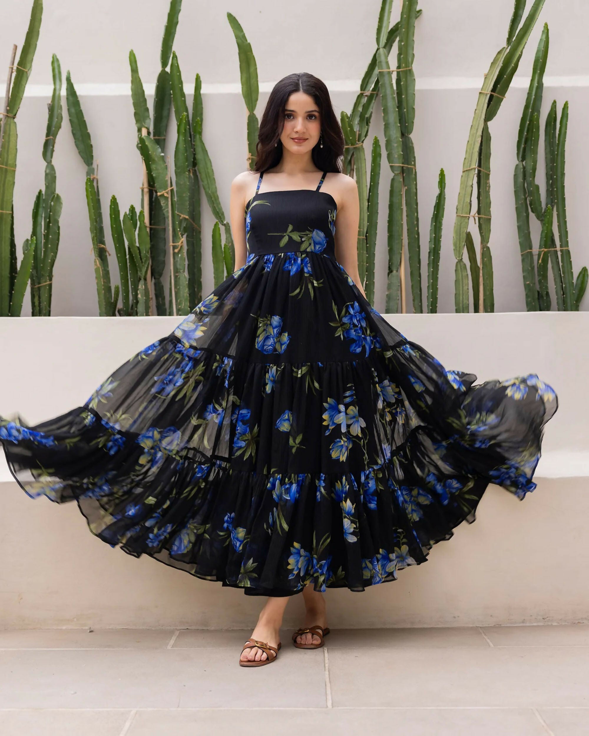 Aayaa Designer crape hand work Multi indo western - Black