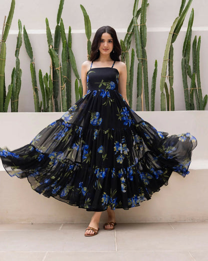Aayaa Designer crape hand work Multi indo western - Black - Distacart