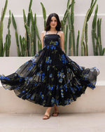 Thumbnail for Aayaa Designer crape hand work Multi indo western - Black