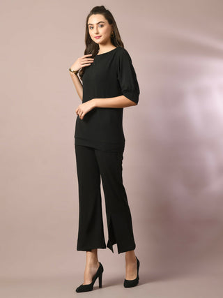 Myshka Women's Black Solid Party Parallel Trousers - Distacart