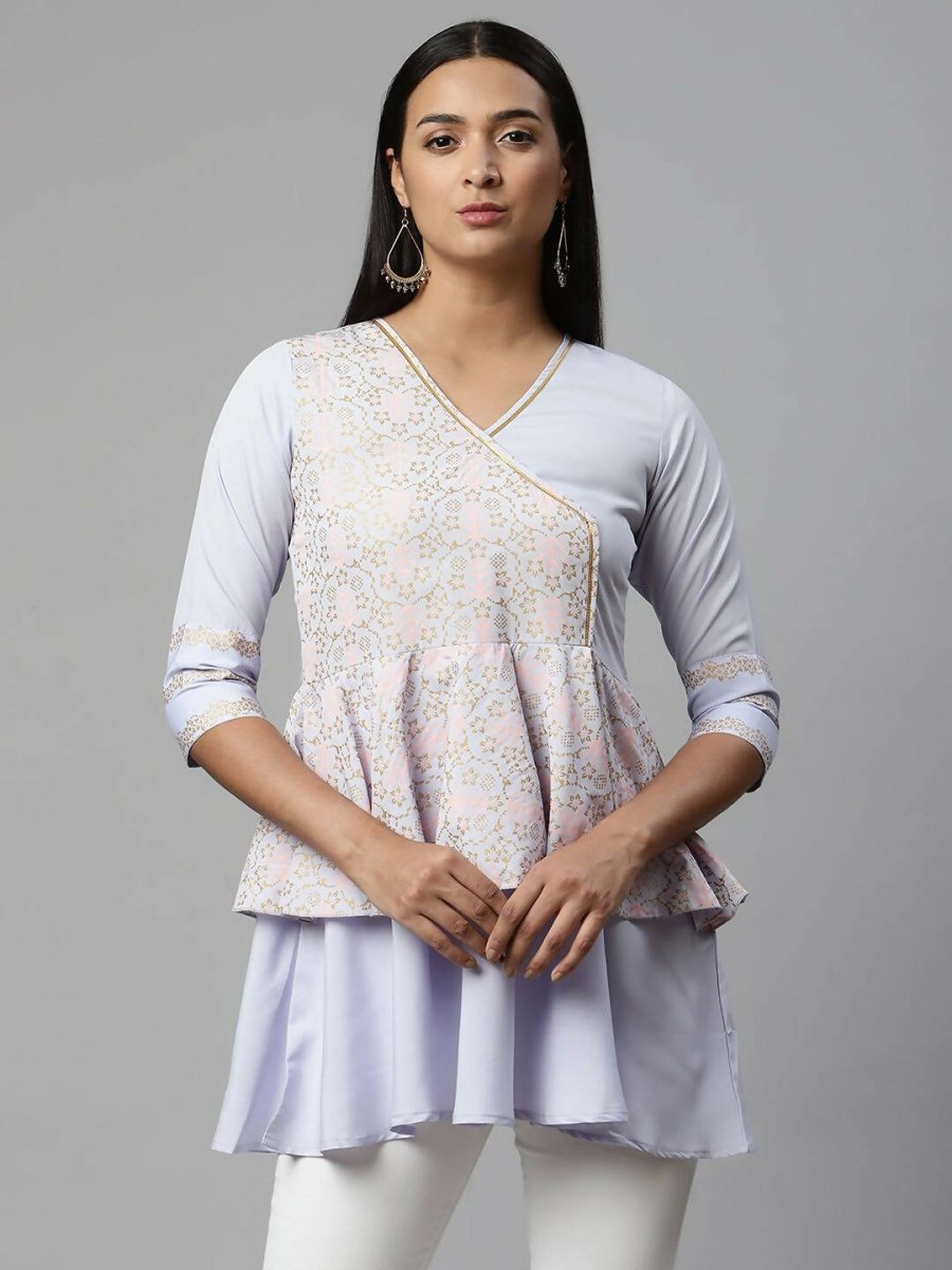 Ahalyaa Women Summer Blue Crepe Printed Tunic - Distacart