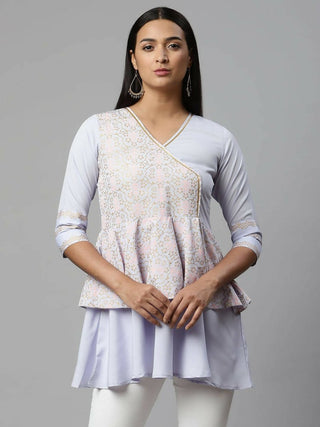 Ahalyaa Women Summer Blue Crepe Printed Tunic - Distacart