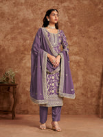 Thumbnail for Anaita Purple Premium Dolla Jacquard Embroidered Stitched Salwar Suit - Distacart