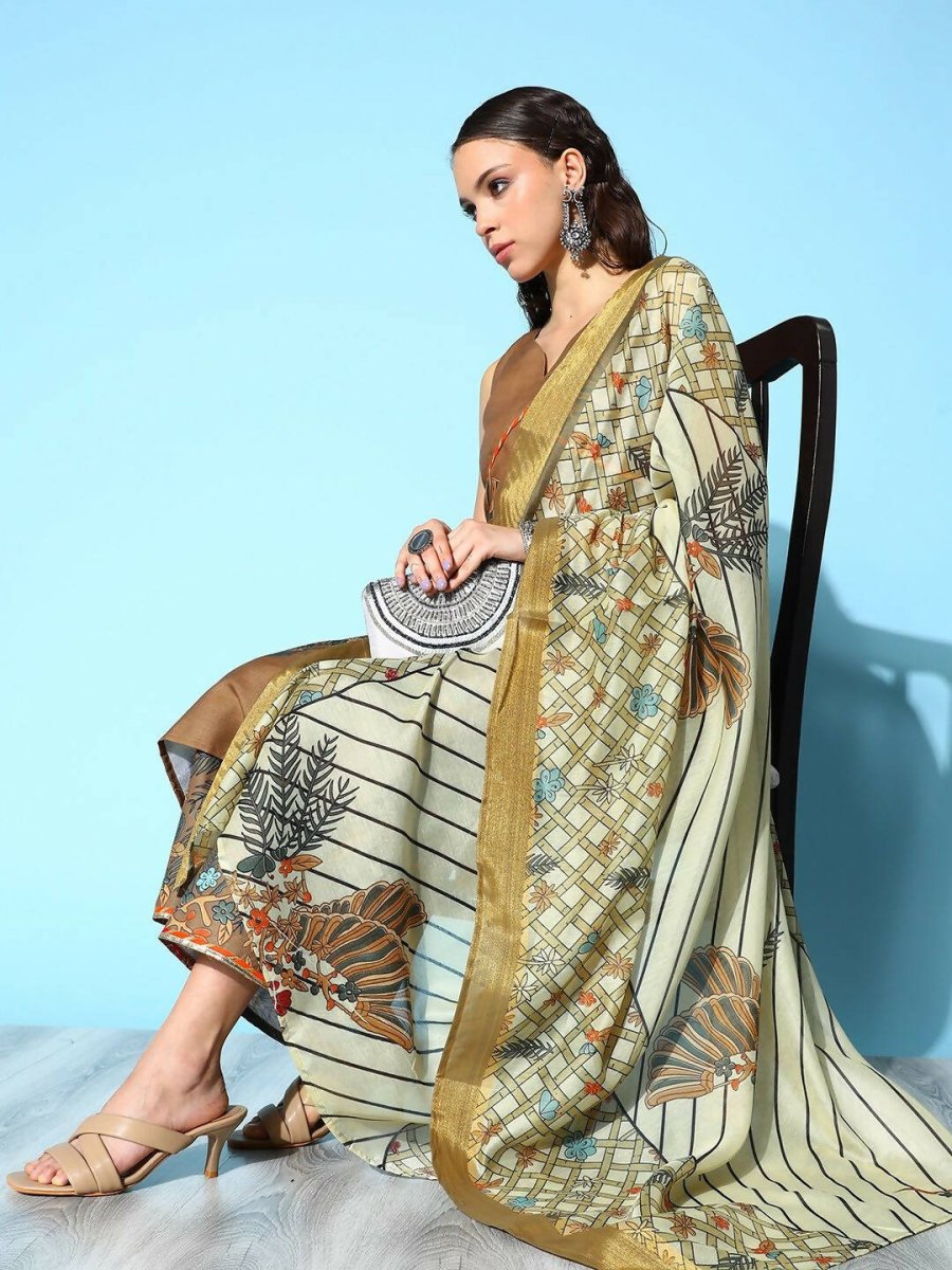 Ahalyaa Women's Brown Colour Cotton Blend Digital Printed Kurta Palazzo Set With Dupatta - Distacart