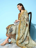 Thumbnail for Ahalyaa Women's Brown Colour Cotton Blend Digital Printed Kurta Palazzo Set With Dupatta - Distacart