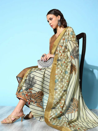 Ahalyaa Women's Brown Colour Cotton Blend Digital Printed Kurta Palazzo Set With Dupatta - Distacart
