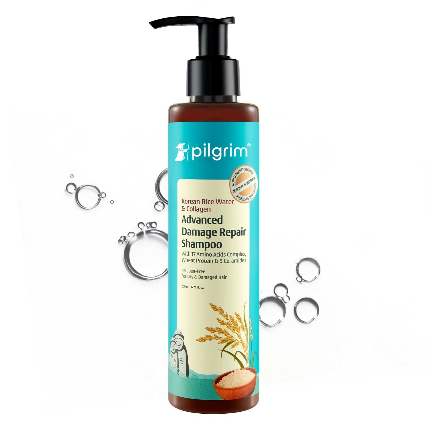 Pilgrim Korean Rice Water & Collagen Advanced Damage Repair Shampoo - Distacart
