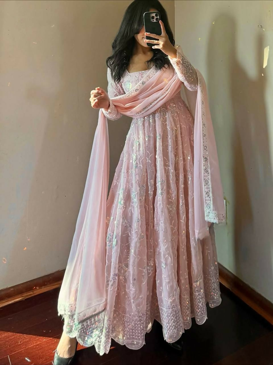 Teeya Creation Light Peach Color Faux Georgette Long Party Wear Gown - Distacart