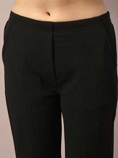 Myshka Women's Black Solid Party Parallel Trousers - Distacart