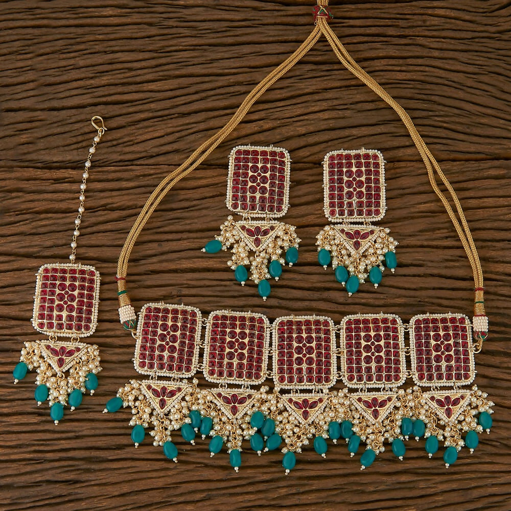 Joban Fashion Women Golden White Ruby Necklace Set - Distacart