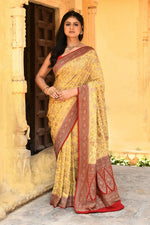 Thumbnail for Joban Fashion Yellow Crepe Chiffon Pure Handloom Banarasi Silk Saree