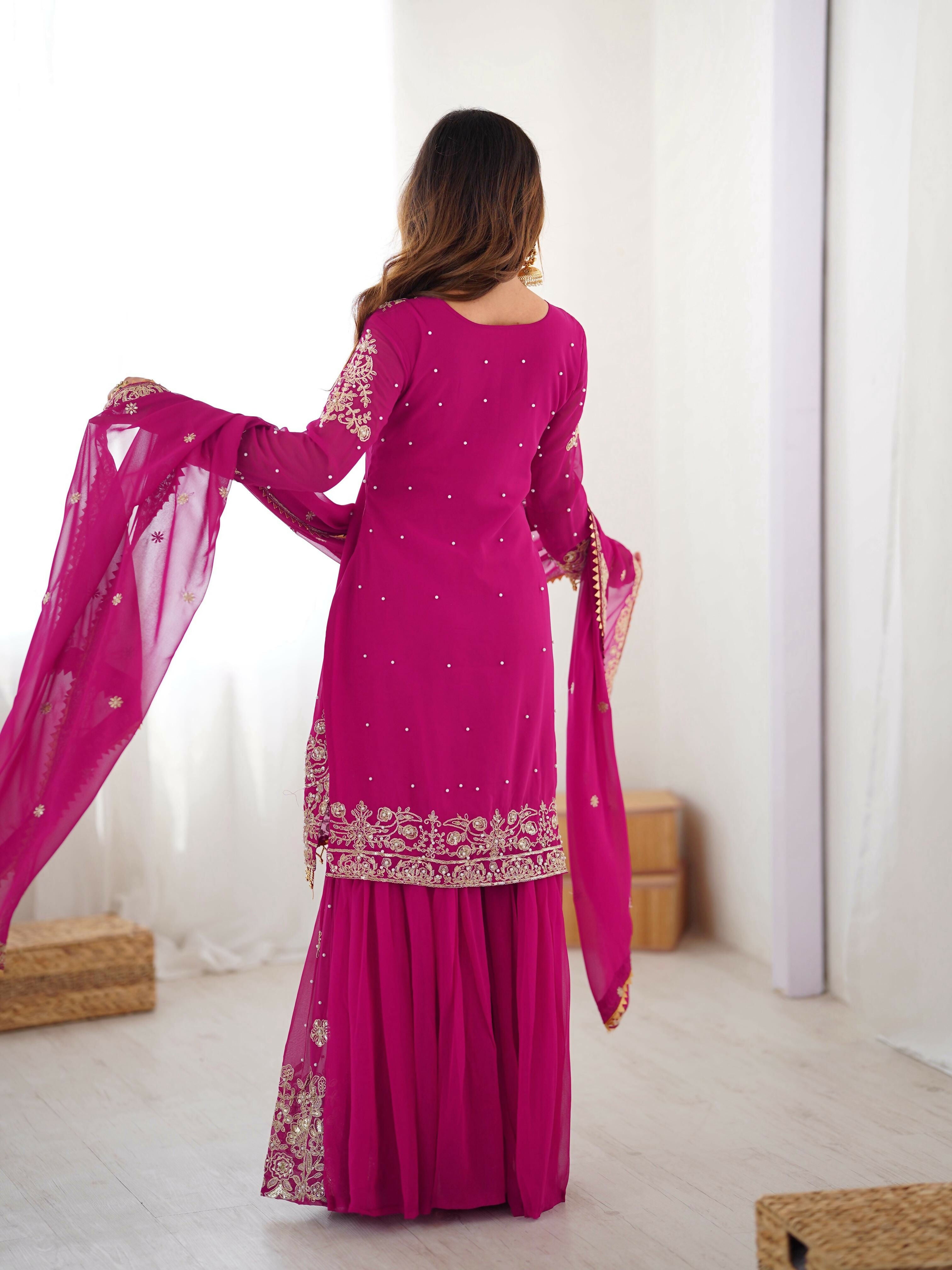 Joban Fashion pink Sharara Georgette Thread with Sequins work