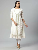 Thumbnail for Ahalyaa Women's Off White Cotton Printed Kurta - Distacart
