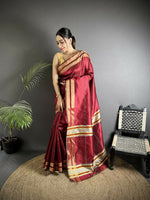 Thumbnail for Joban Fashion Red Woven Pattern Raw Silk Kanjivaram Silk Saree - Distacart