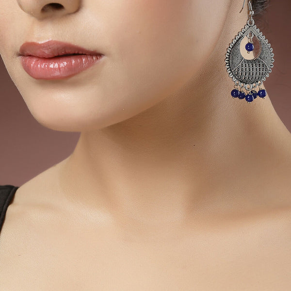 NVR Women's Silver-Plated Artificial Beads German Silver Oxidised Chandbali Earrings - Distacart