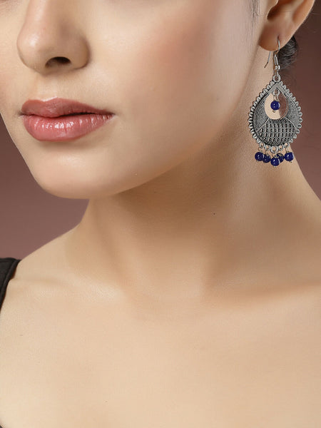 NVR Women's Silver-Plated Artificial Beads German Silver Oxidised Chandbali Earrings - Distacart