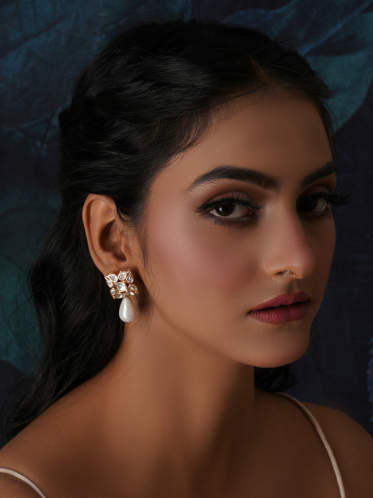 Kundan Studs with Pearl Drop (Gold) - Ruby Raang - Distacart