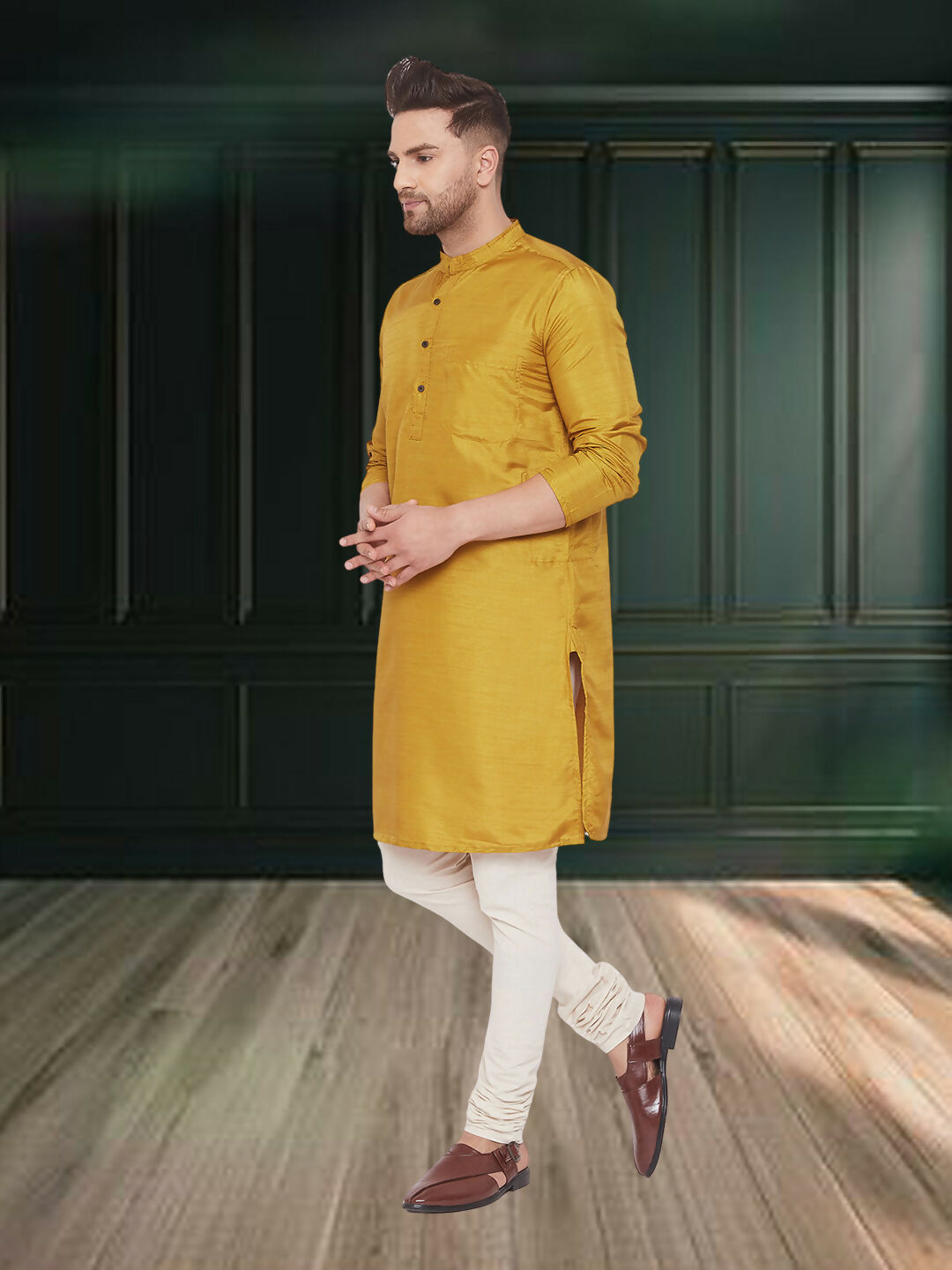 Even Apparels Men's Art Silk Beige Kurta - Distacart