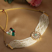 Thumbnail for Pearl and Kundan Choker with Intricate Flower Design (White) - Ruby Raang - Distacart