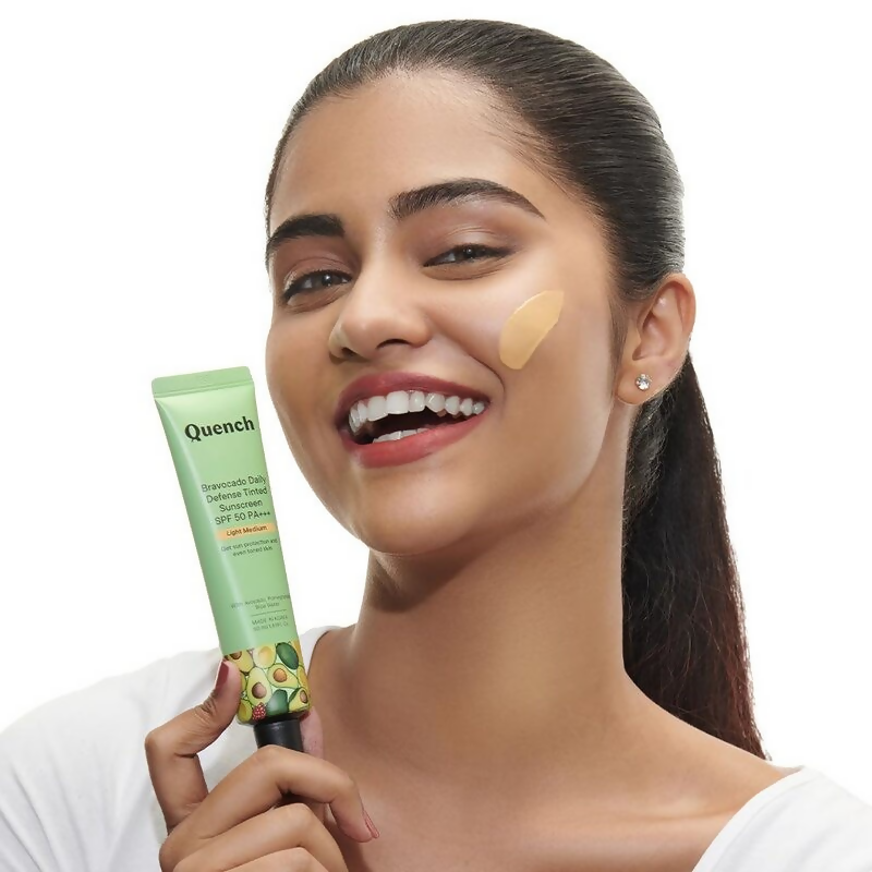 Quench Vitamin E Tinted SPF 50 Sunscreen PA+++ with both Mineral & Chemical Actives (Light Medium) - Distacart