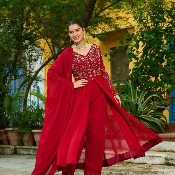 Joban Fashion Maroon Readymade Kurta Set With Sequence embroidery Work