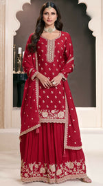 Thumbnail for Anaita Red Chinon Embroidered Thread Work Stitched Salwar Suit - Distacart