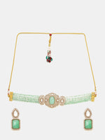 Thumbnail for Ruby Raang 22k Gold Polished Green Stone And Moissanite Necklace With Matching Earrings