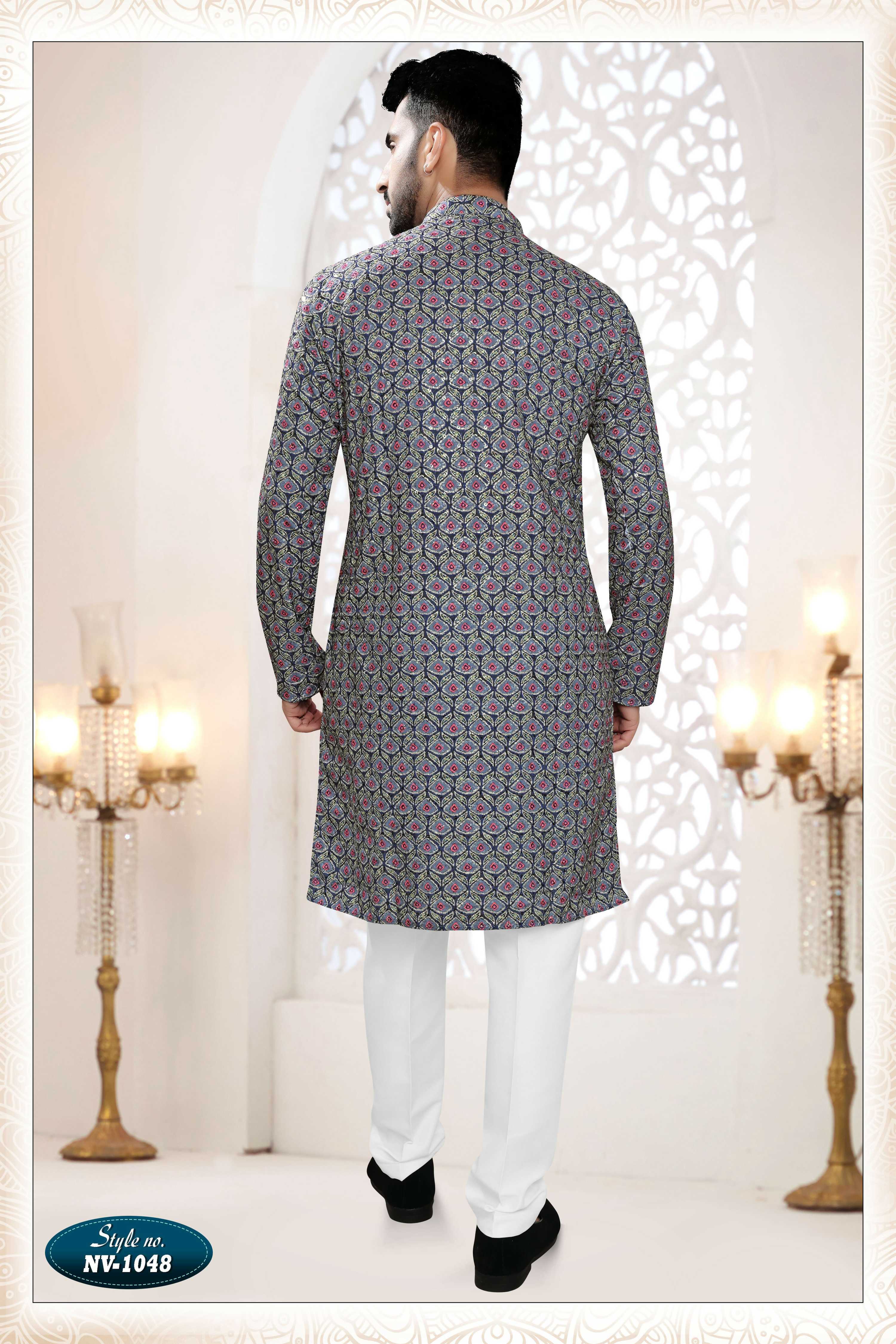 Joban Fashion Men's Blue Straight Rayon Thread And Sequence Embroidery All Over Kurta Set - Distacart