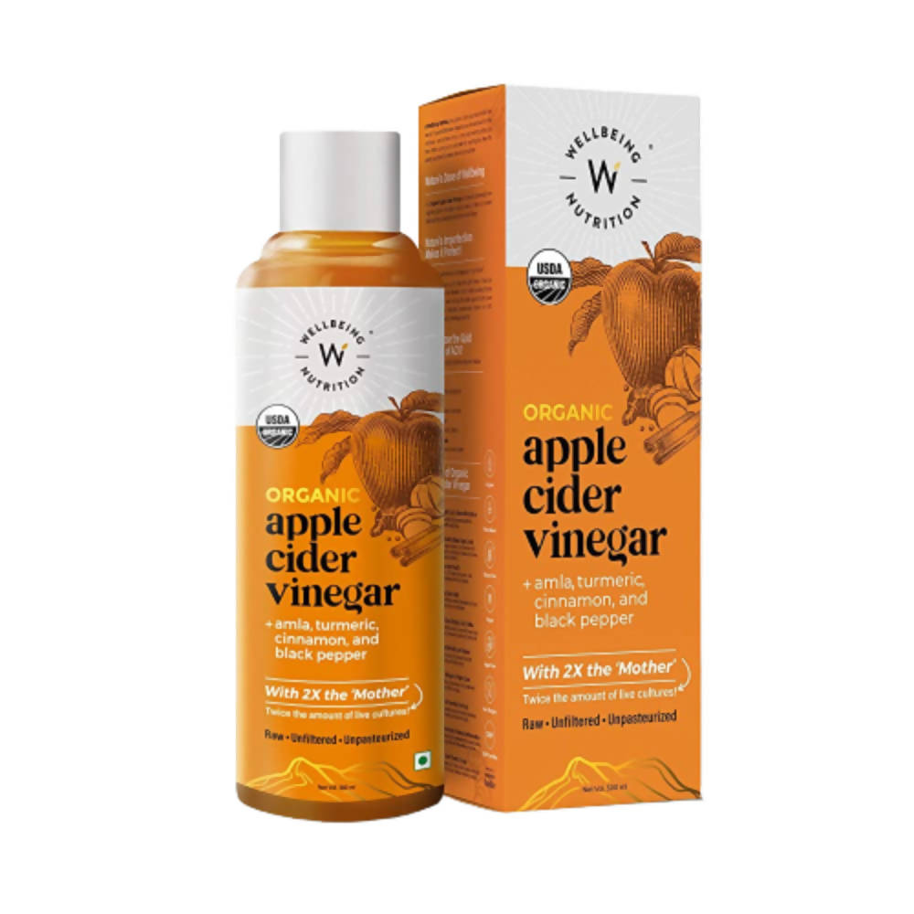 Wellbeing Nutrition Organic Apple Cider Vinegar with 2X Mother - Amla, Turmeric, Cinnamon, and Black Pepper - Distacart