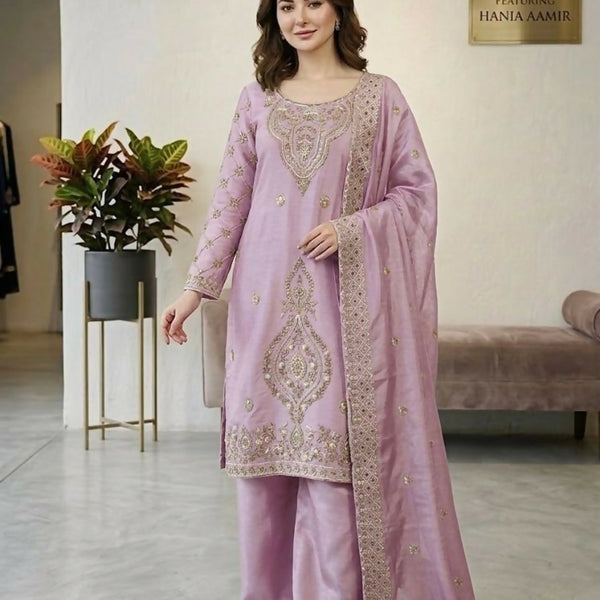 Teeya Creation Onion Color Gimmychu Silk Embroidery Work Wedding Wear Salwar Suit - Distacart