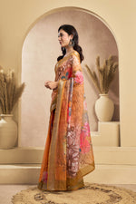Thumbnail for Vastranavya Orange Digital Printed Linen Ready To Wear Designer Saree with Unstitched Blouse - Distacart