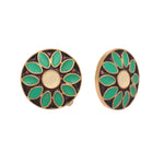 Thumbnail for Nuyug 22K Gold Plated Circular Shaped Sea Green Enamelled Floral Motif Studs