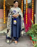 Thumbnail for The52 Navy Blue Women's Beautiful Viscose Chanderi Fabric Embroidered Work Straight Kurta Pant and Dupatta Set - Distacart