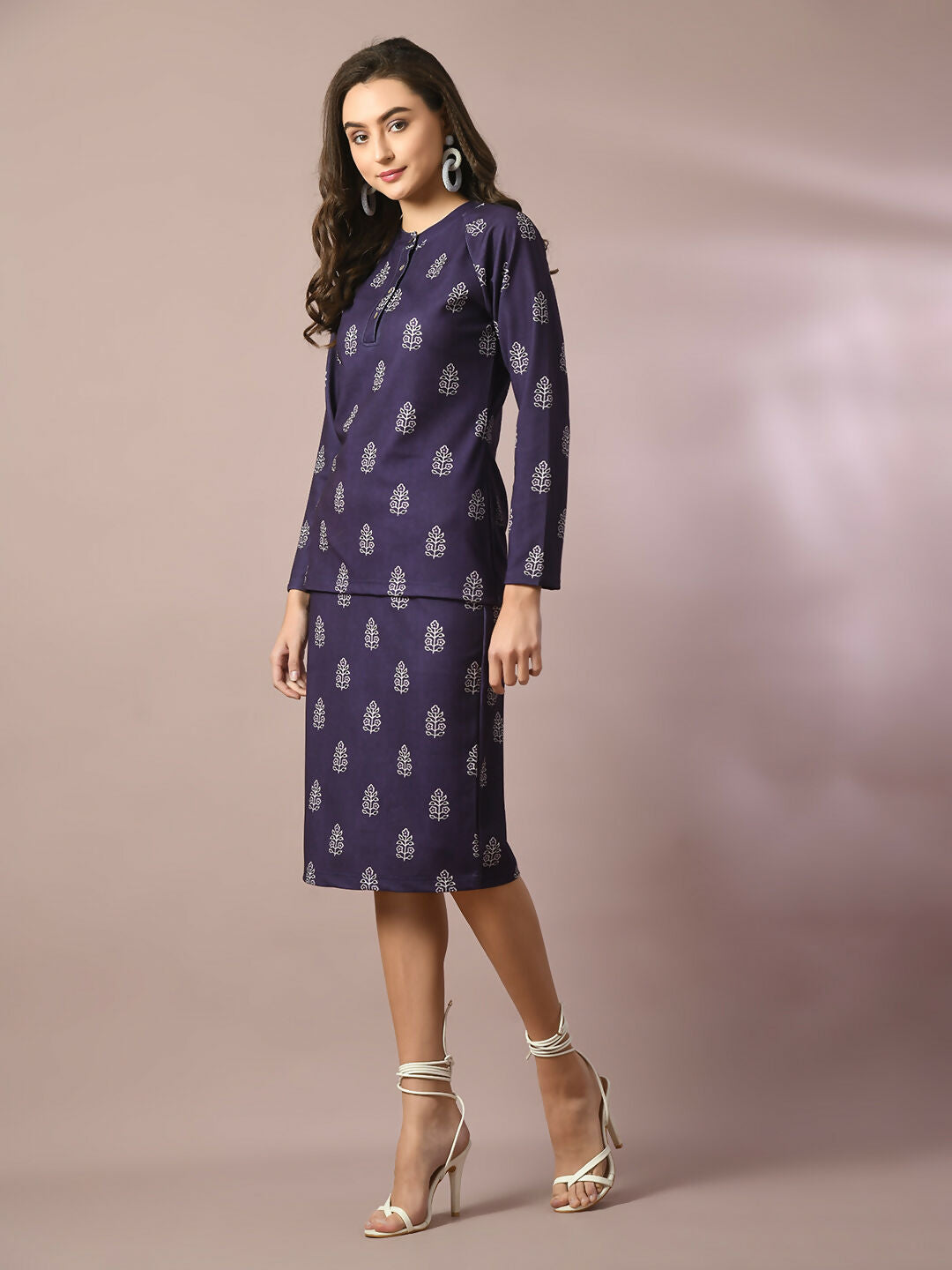 Myshka Women's Navy Blue Printed Knee Length Party Embellished Skirts - Distacart