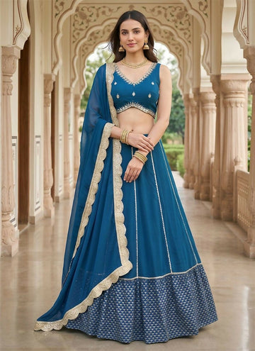 Lehenga Mart Blue Faux Georgette Designer Bollywood Style Wedding Wear Lehenga Choli - Dista