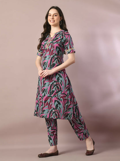 Myshka Women's Multi Printed Cotton Straight Party Kurta Set - Distacart