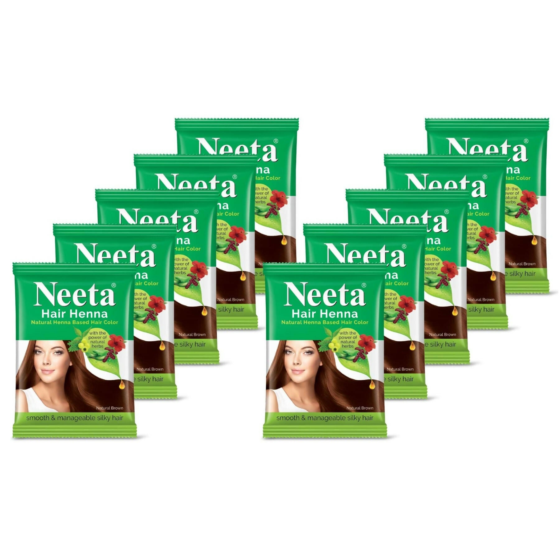 Neeta Henna Powder for Hair, Henna-Based Hair Color (Pack of 10) Natural Brown - Distacart