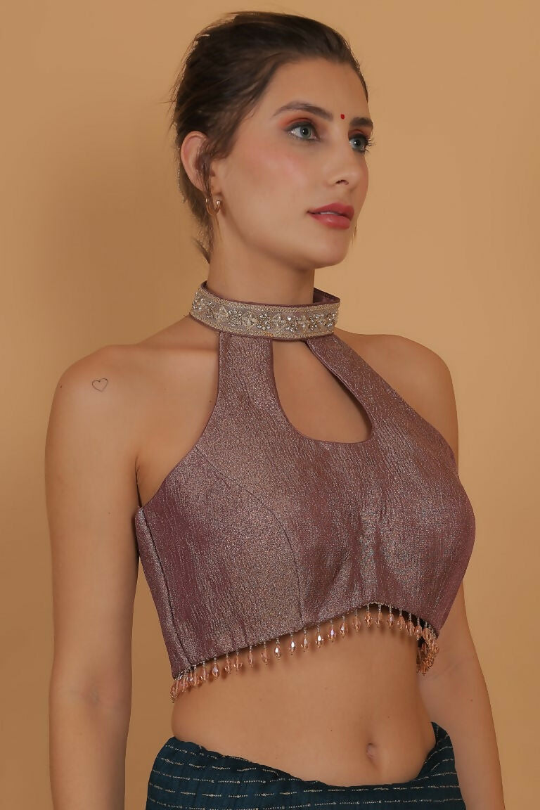 Joban Fashion Silk Zircoon And Beads Padded Blouse - Light Mauve