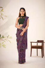 Thumbnail for Vastranavya Wine Lurex Brasso Floral Printed Saree with Unstitched Blouse - Distacart