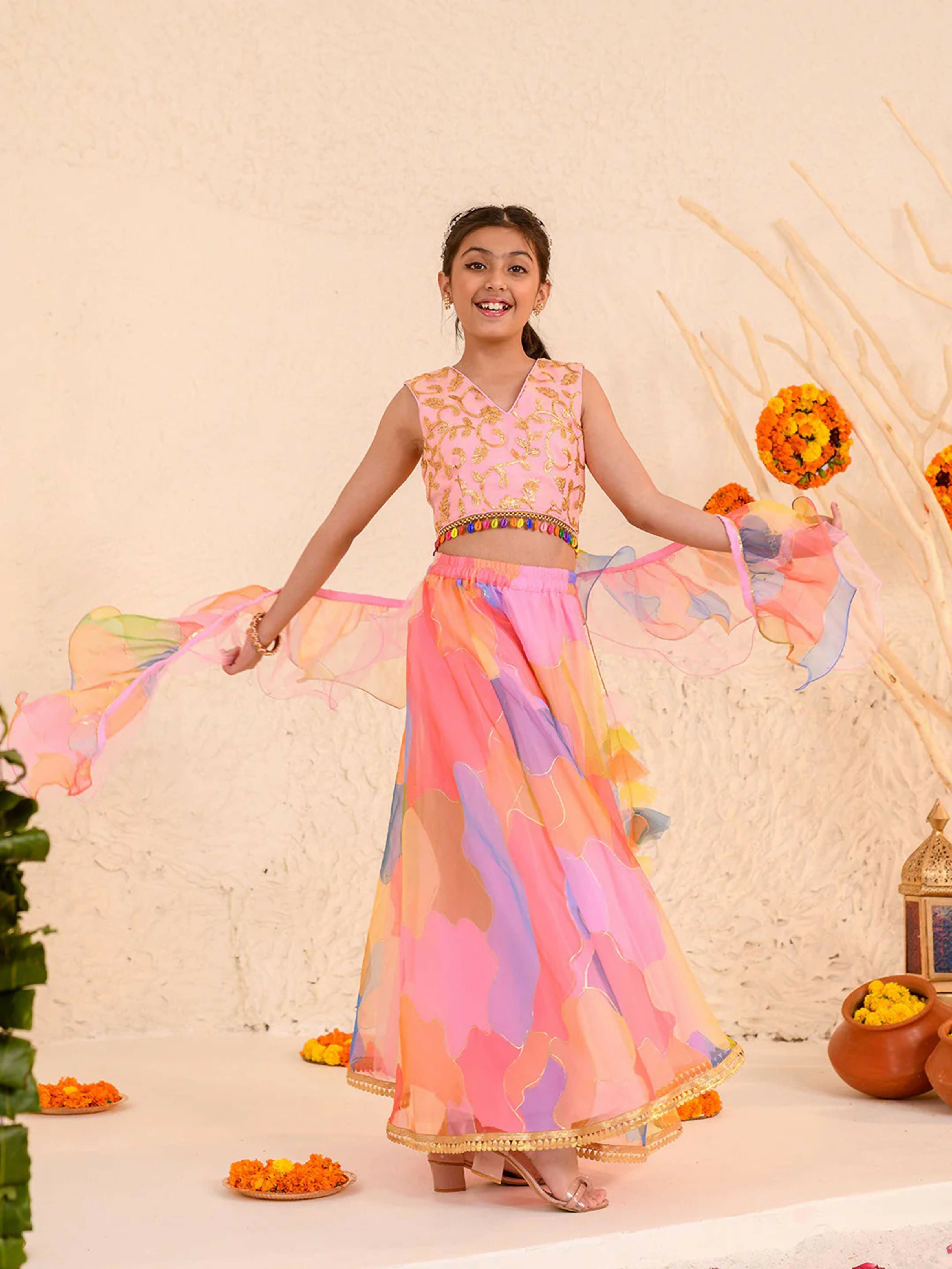 Joban Fashion Girl's Peach Color Lehenga Choli