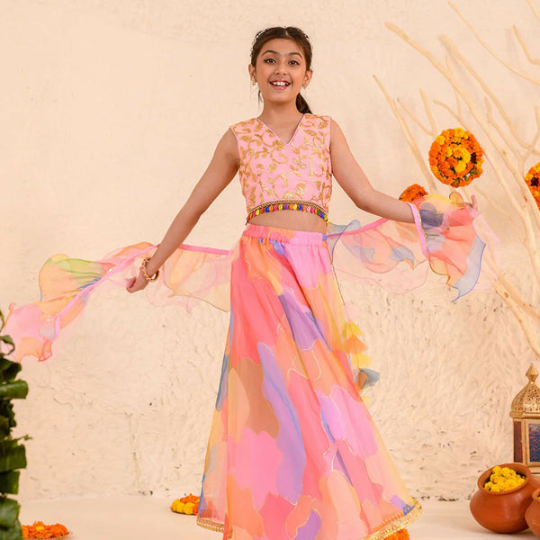 Joban Fashion Girl's Peach Color Lehenga Choli