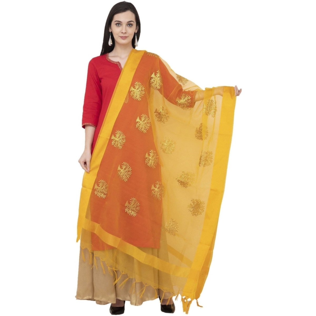 A R Silk TISSUE ZARI EMB. Fancy Dupatta Color Yelllow Dupatta or Chunni