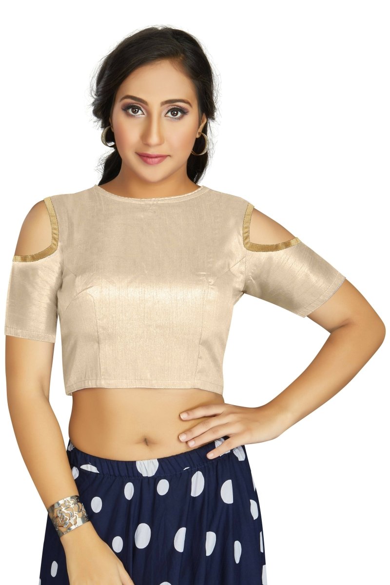 Aastha Fashion Women's Off White Art Silk Cold Shoulder Sleeve Readymade Blouse - Distacart