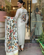 Thumbnail for The52 Off White Women's Gorgeous Embroidered Viscose Chanderi Fabric Straight Kurta Pant with Dupatta Set - Distacart