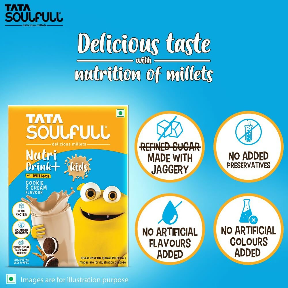 Tata Soulfull Nutri Drink+ For Kids With Millets - Cookie & Cream Flavor - Distacart