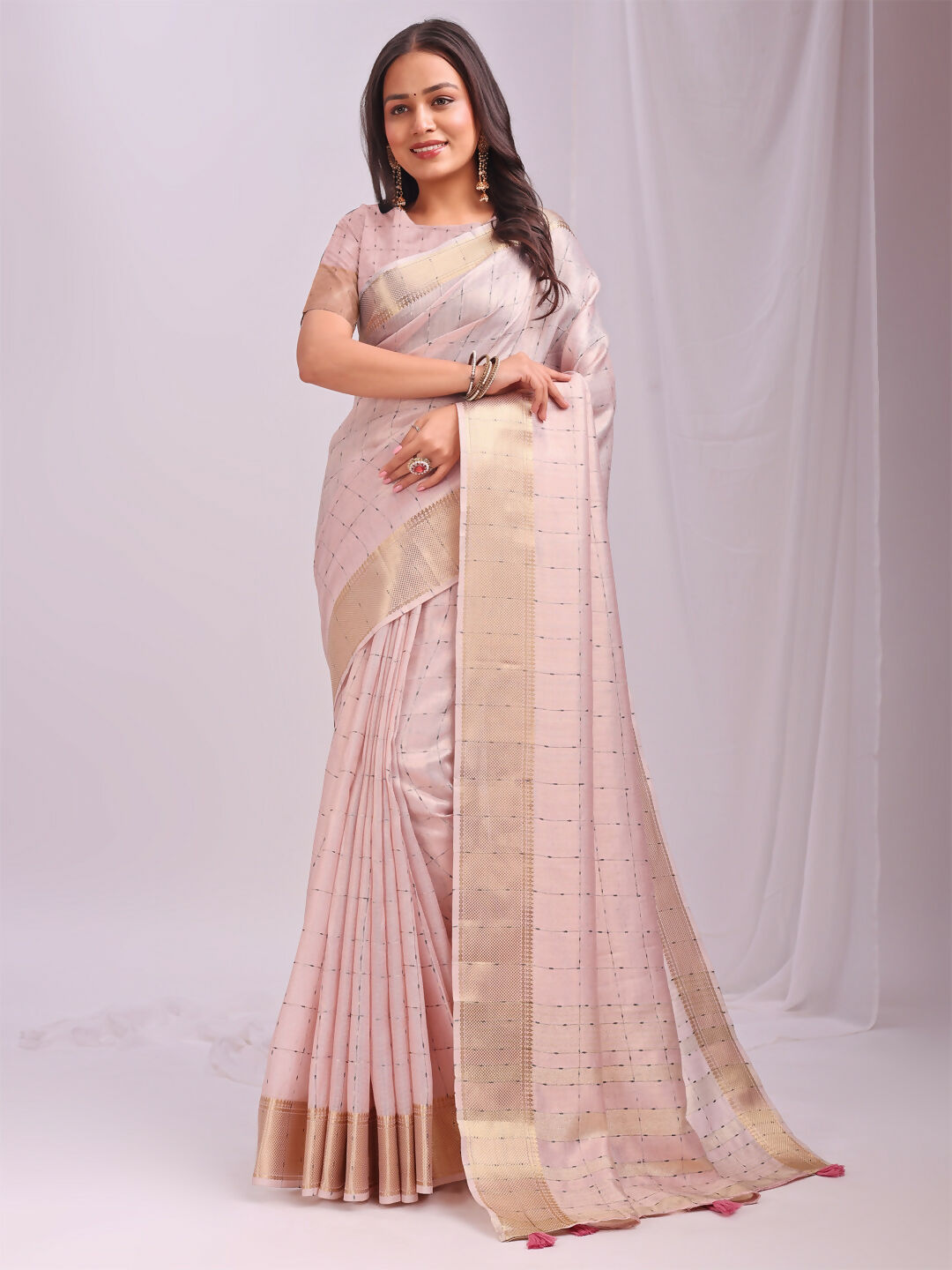 Shree Shyam Fashion Organza Peach Saree - Distacart