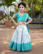 Thumbnail for Jyoti Fashion Classy Sky Blue Heavy Chenille Sequins Embroidered Kids Lehenga Choli Set - Distacart